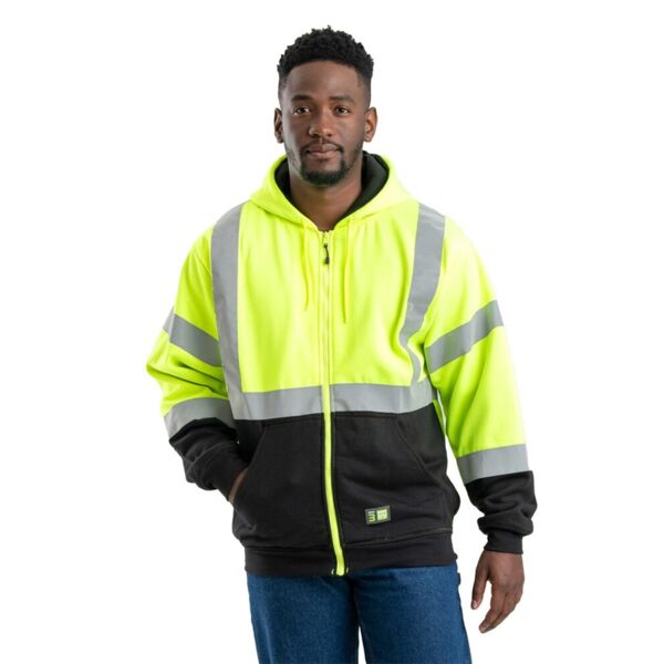 Men's Hi-Vis Class 3 Color Block Full-Zip Hooded Sweatshirt Thumbnail